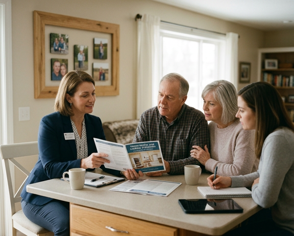 Senior care advisor reviewing safety and liability considerations with a family.