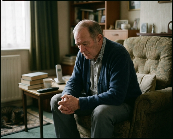 Older adult sitting alone, showing signs of social withdrawal.